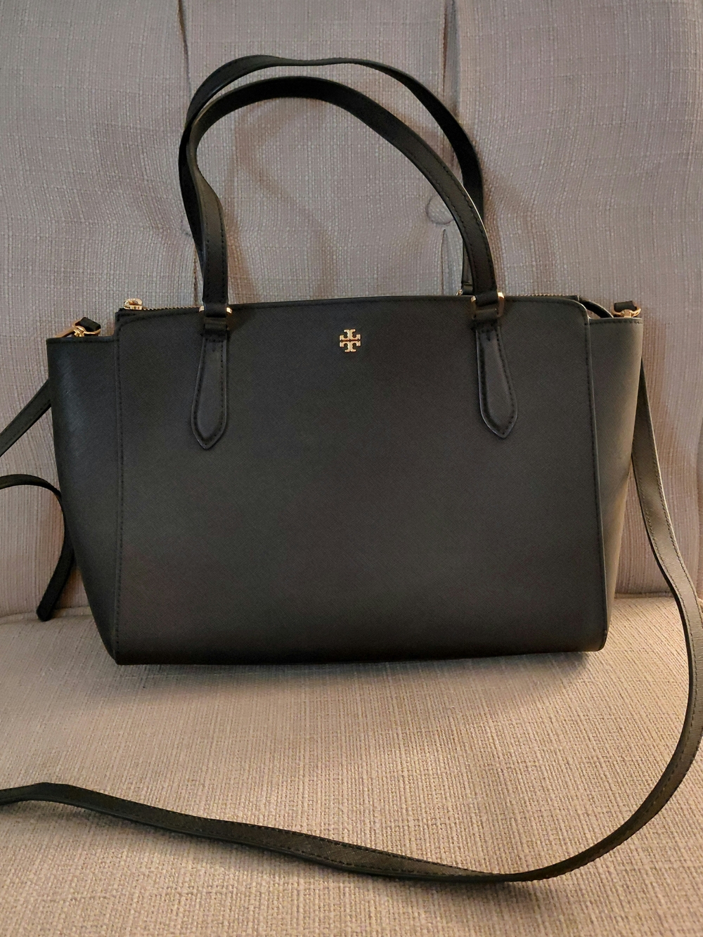 Tory Burch Black Leather Tote with Crossbody Strap